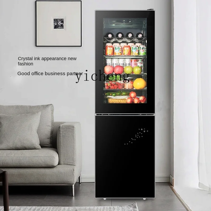 Refrigerator Ice Bar Transparent Glass Door Preservation Freeze Storage Household Wine Cabinet Refrigeration