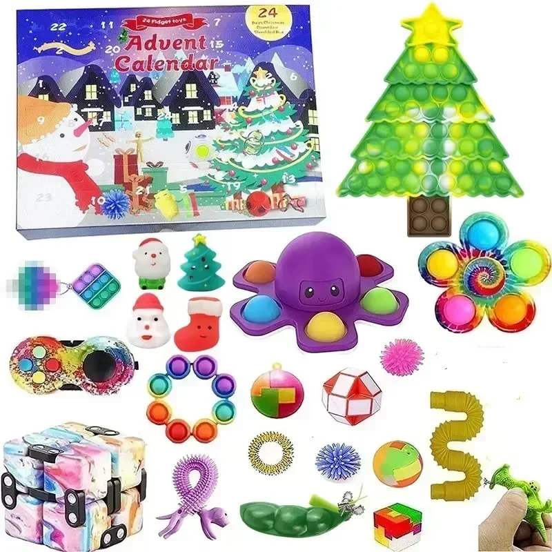 24 Grid Christmas Advent Calendar squeeze Toys Christmas Tree Santa Claus Deer Hat 24 Days Countdown Calendar Kids Gift