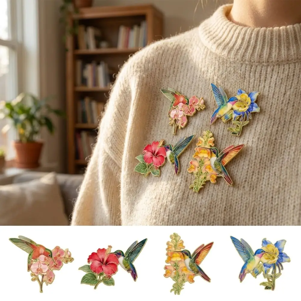 Zinc Alloy Hummingbird Flower Enamel Pin Chinese Style Vintage Animal Lapel Pins Colorful Delicate Metal Bird Floral Brooch Pin
