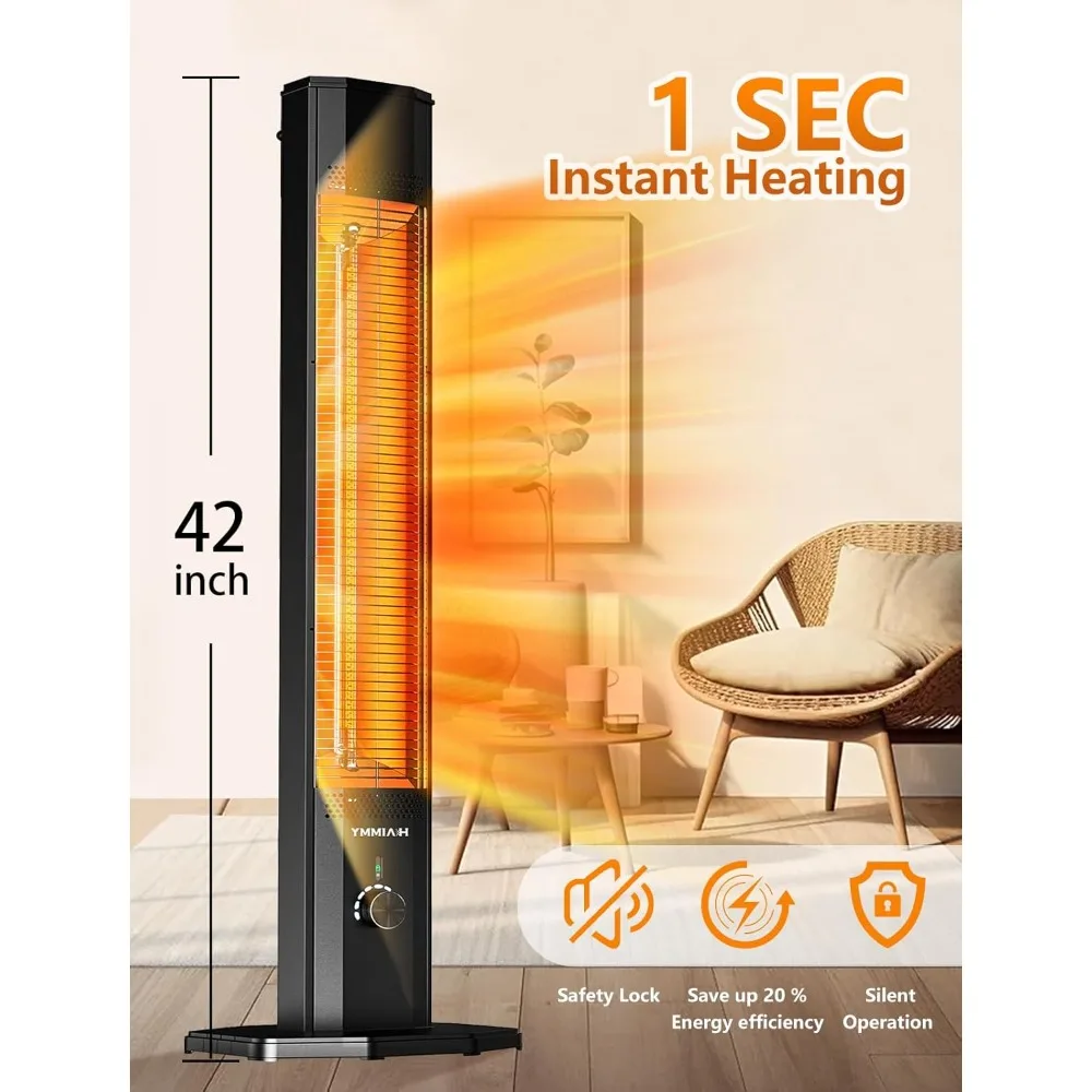 Outdoor Electric Patio Heater with Remote, 9 Heat Levels, 9H Timers, Instant Heating, Safety Lock,Tip-Over & Overheat Protection