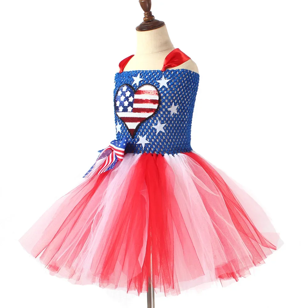 Halloween Toddler Kids Girls Fourth Of July Independent Day Costume Girls Historical Party Tulle Dress Hairband Princess Outfits