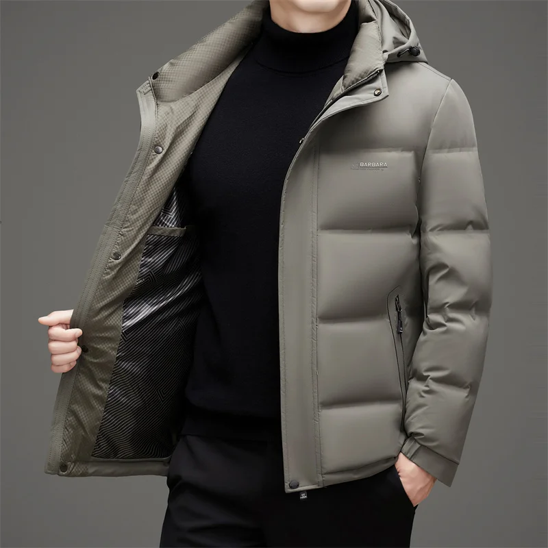 Stylish Men Winter Puffer Parkas Black Gray Down Basic Coat With Detachable Hood Design Thic Warm Outerwear Male Thermal Clothes