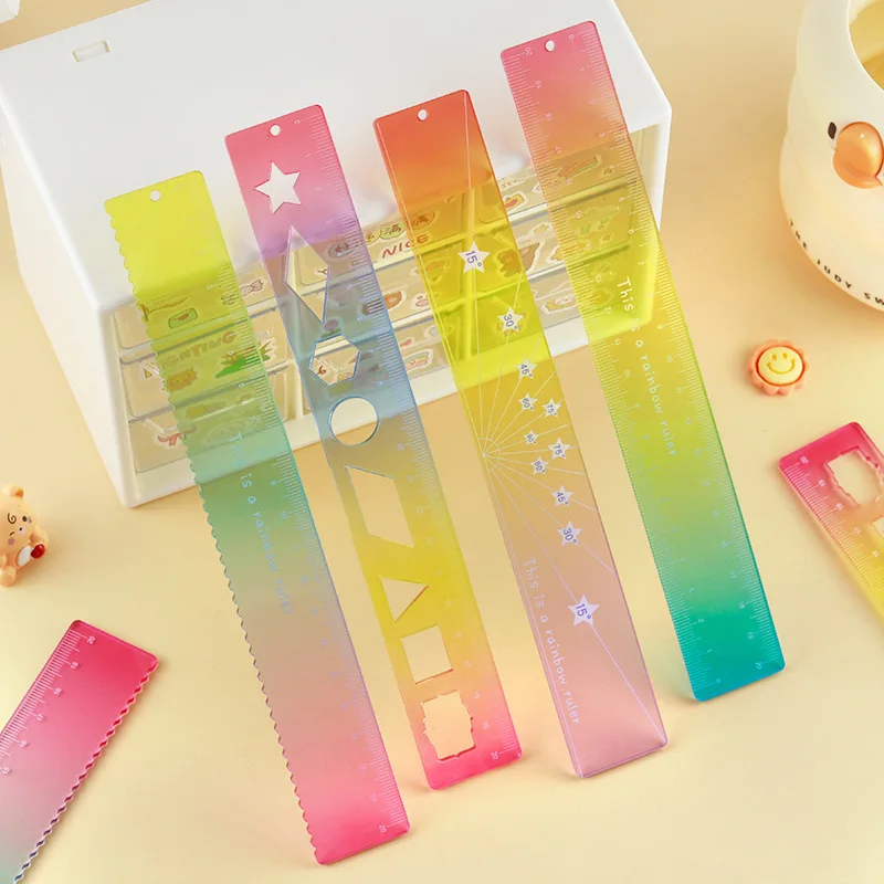 Wholesale 40pcs Aesthetic Colorful Rulers School Cute Kids Stationery Items Bulk Students Ruler 20cm High Quality Office Gadget