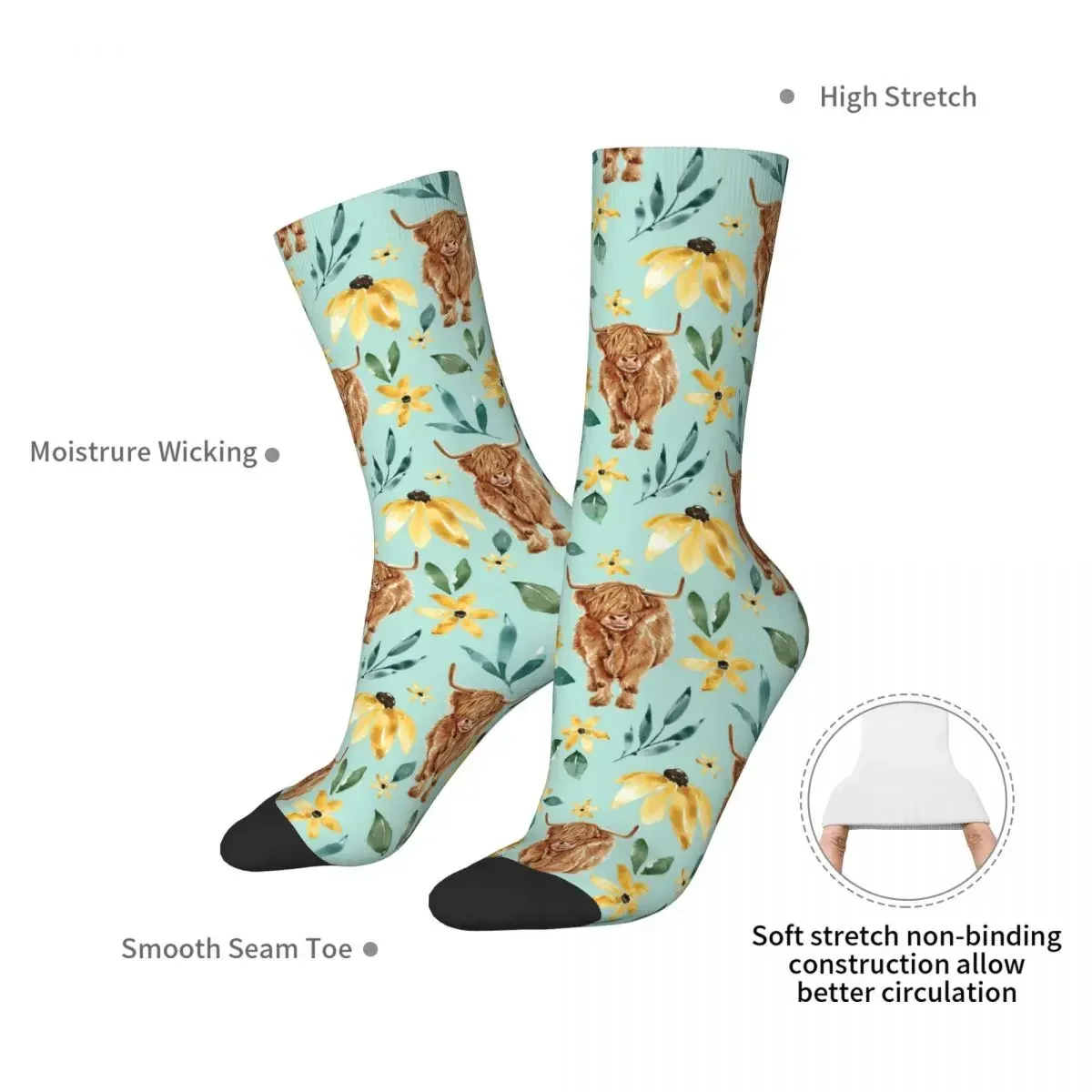 Highland Cow And Sunflowers Socks Harajuku High Quality Stockings All Season Long Socks Accessories for Man's Woman's Gifts