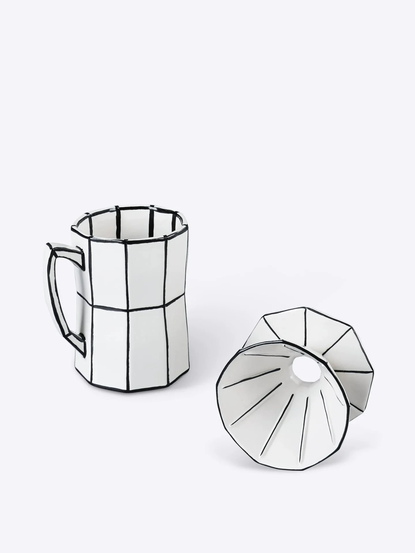 Geometric Lines Ceramic Pour Over Coffee Cup Set, Giftable Coffee Mug Set for Home Office Afternoon Tea Drinkware