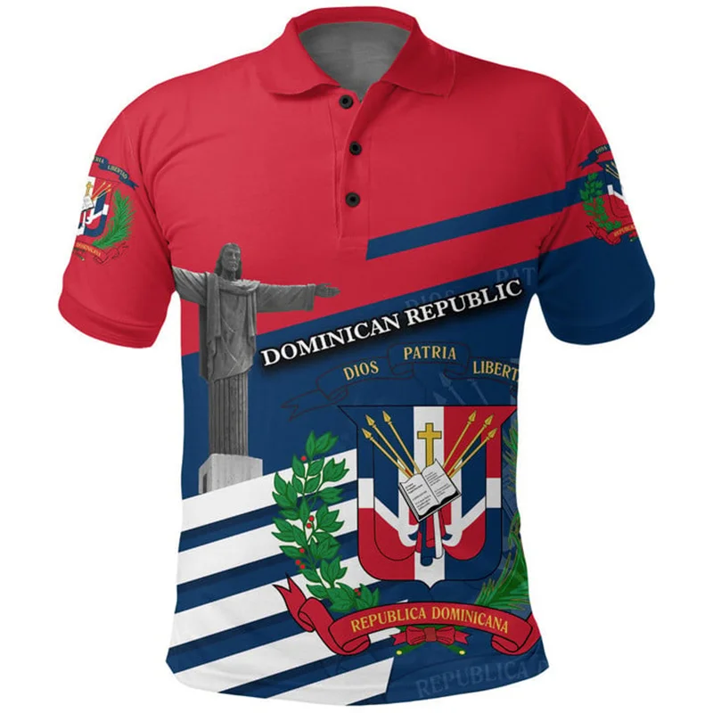 Dominican Republic Flag Polo Shirt Men Summer 3d Print Tee Shirts Tops Casual Streetwear Short Sleeve Loose Lapel Button Tshirt