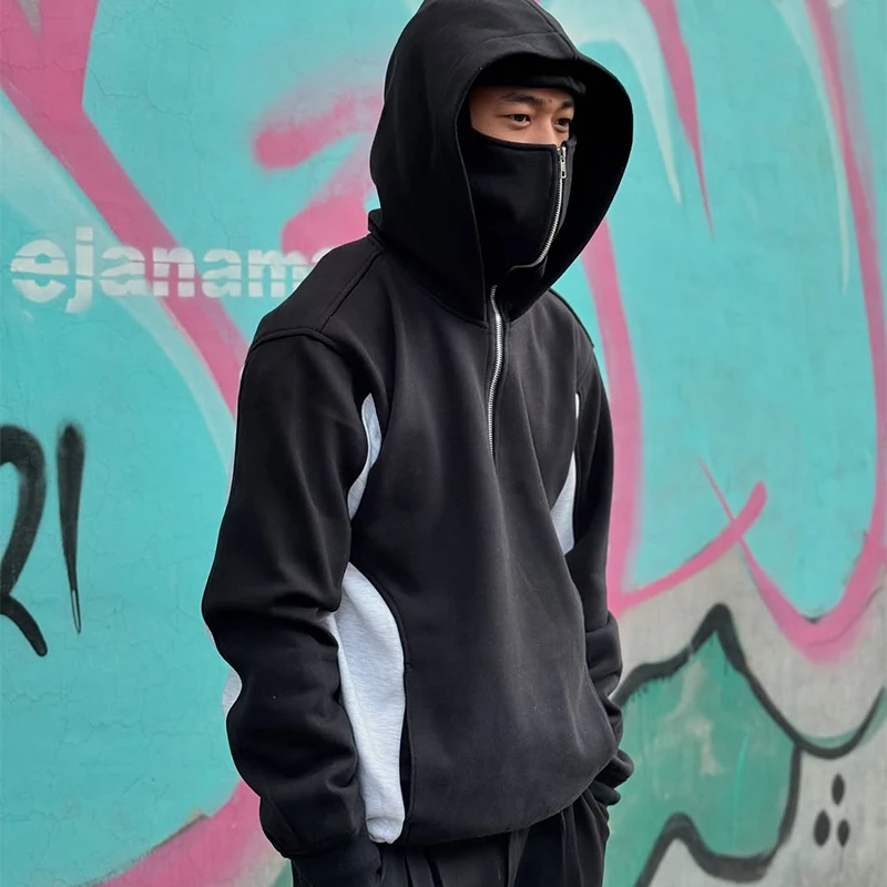 سترة بقلنسوة غير رسمية جديدة للخريف والشتاء للرجال والنساء على الموضة في الشارع مخصصة للربط فضفاضة مقاومة للرياح وقناع مزدوج