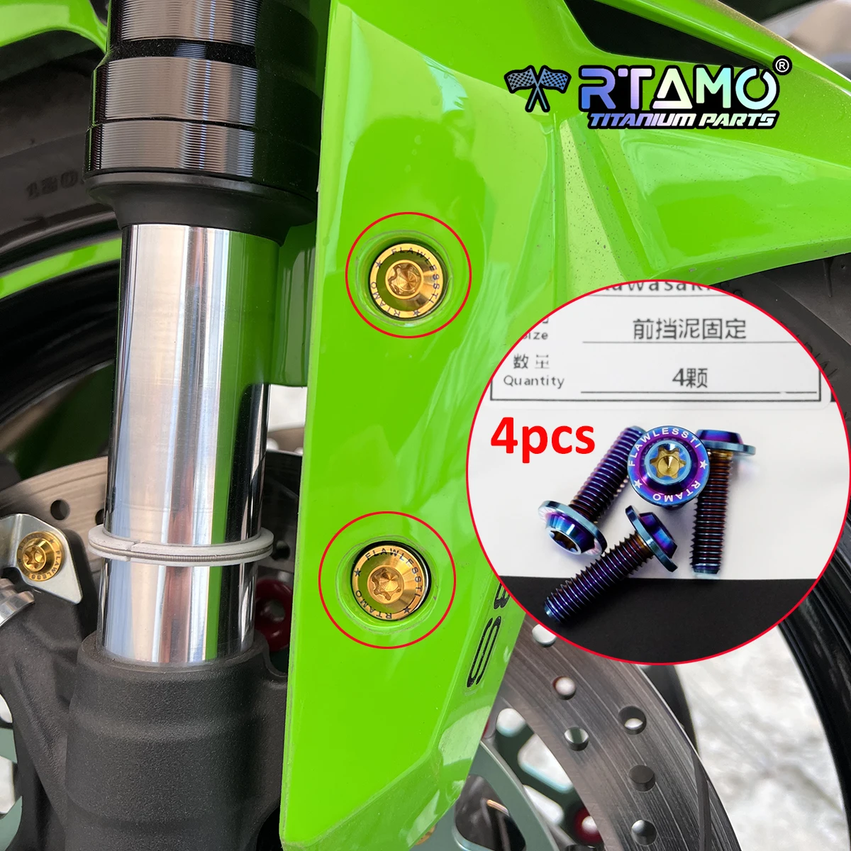 RTAMO Titanium Alloy Bolts Engine Guard Screw Front Caliper ABS Line Plate Brake Disc Bolt Front Footrest for Kawasaki ZX-4R