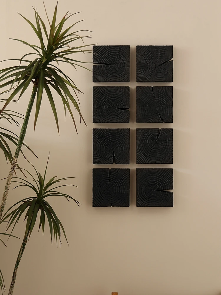 

carbonized wood block wabi-sabi wind ornament art pendant wall pendant medieval wall decoration retro entrance wall decoration