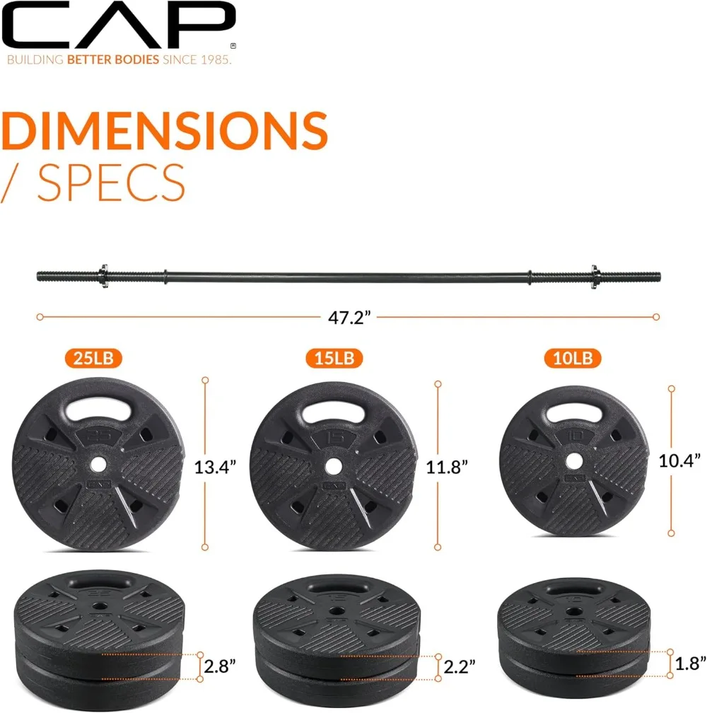 CAP Threaded Barbell Set with 100 LB Grip Plates, 47" Bar, Star Collars, Home Gym Weight Set for Strength Training - view 4