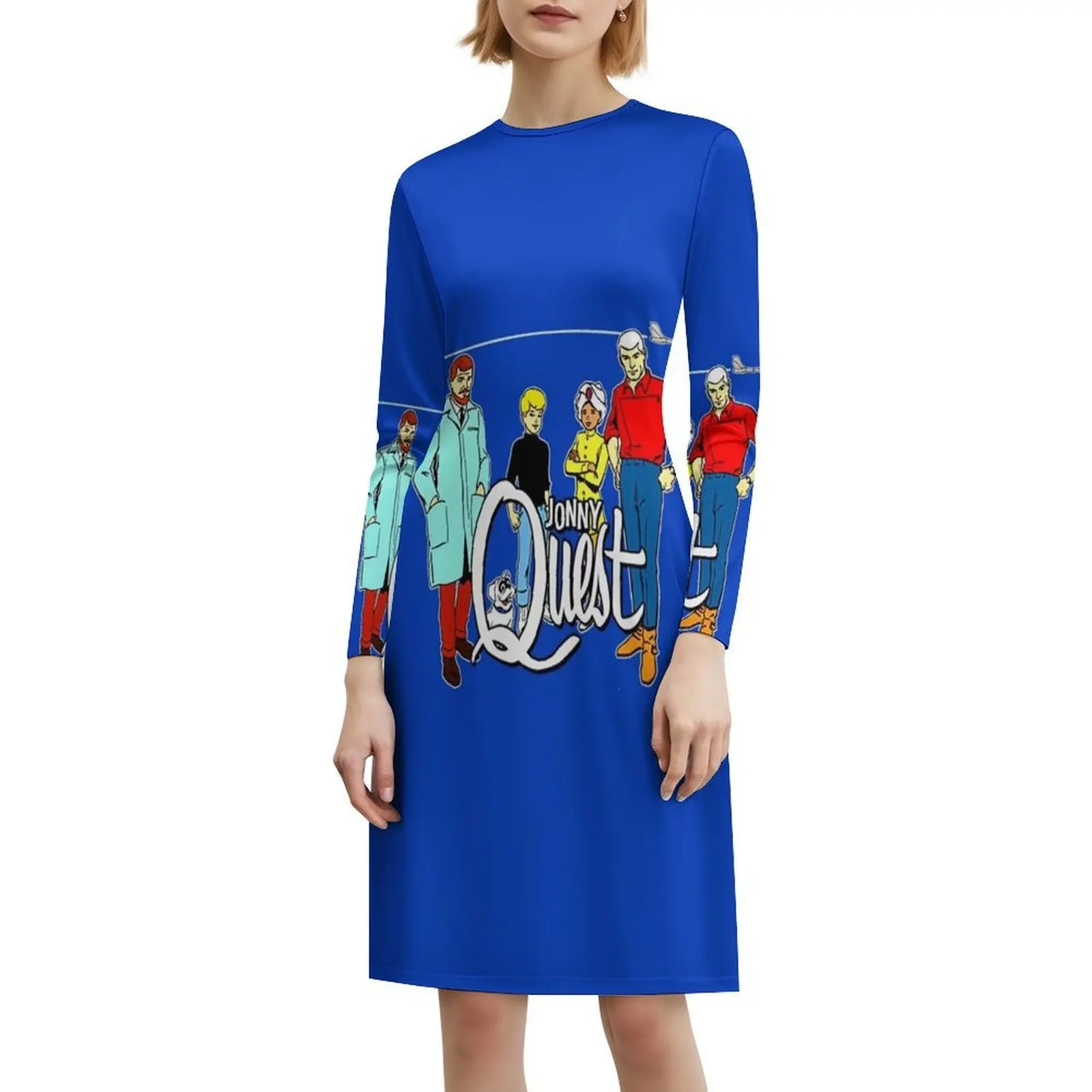 ชุดเดรสลายดอกไม้แบบไม่ซีดจางของจอนนี่ เควสสำหรับผู้หญิง ชุดลำลองสำหรับฤดูใบไม้ผลิและฤดูร้อนสำหรับงานปาร์ตี้ จอนนี่ เควส แอนิเมชั่นยุค 1970 70