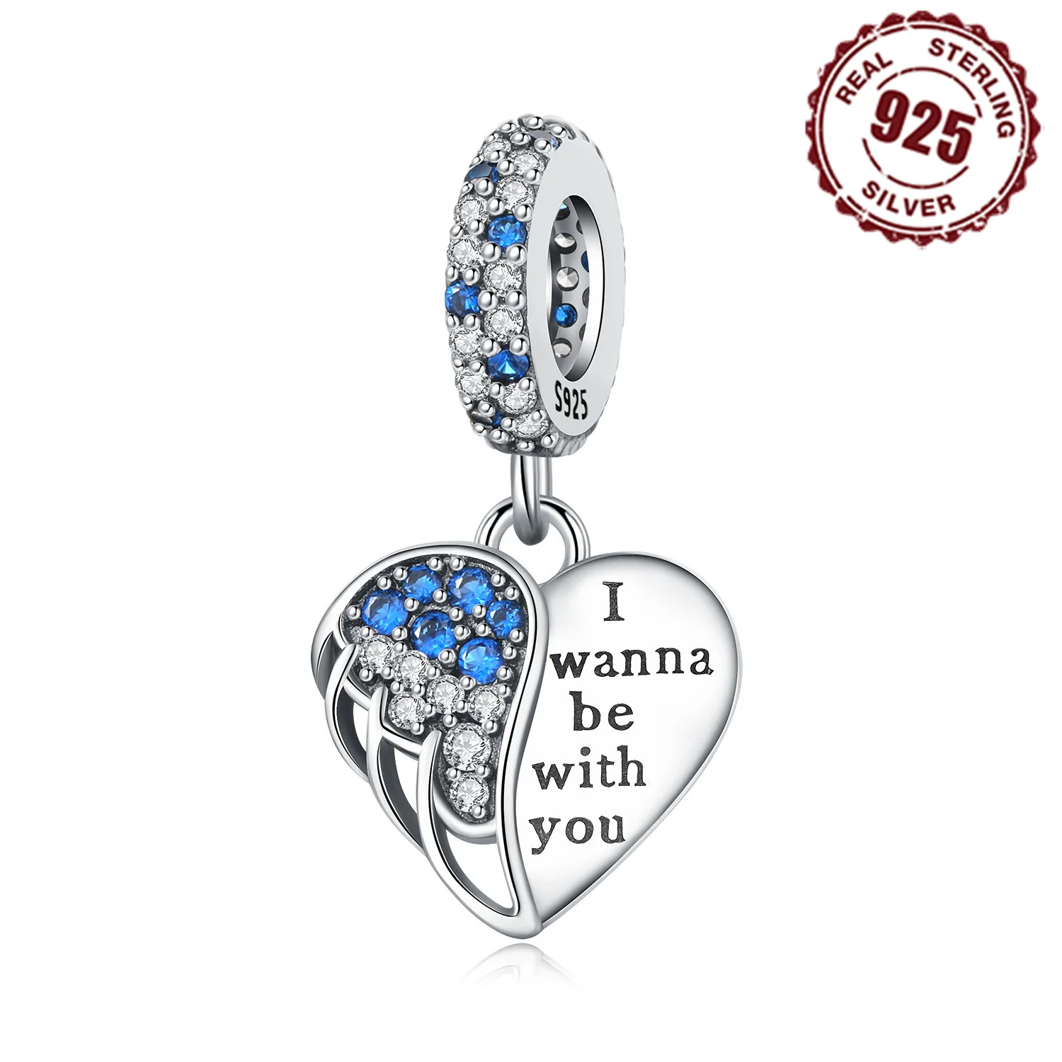 

925 Sterling Silver Heart Shaped Hollow Wing Pendant Bracelet Charms Fit Bangle For Women Jewelry Party Beads Gift DIY Accessory