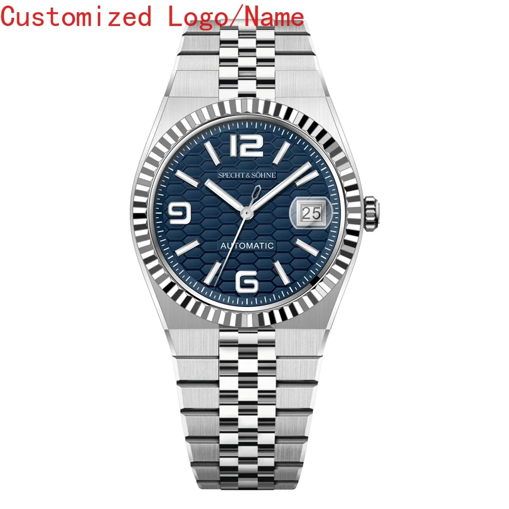 الفاخرة عارضة التقويم الرجال النساء التلقائية الميكانيكية ووتش الفولاذ المقاوم للصدأ الياقوت أسود أبيض أزرق الأرض الساعات حسب الطلب