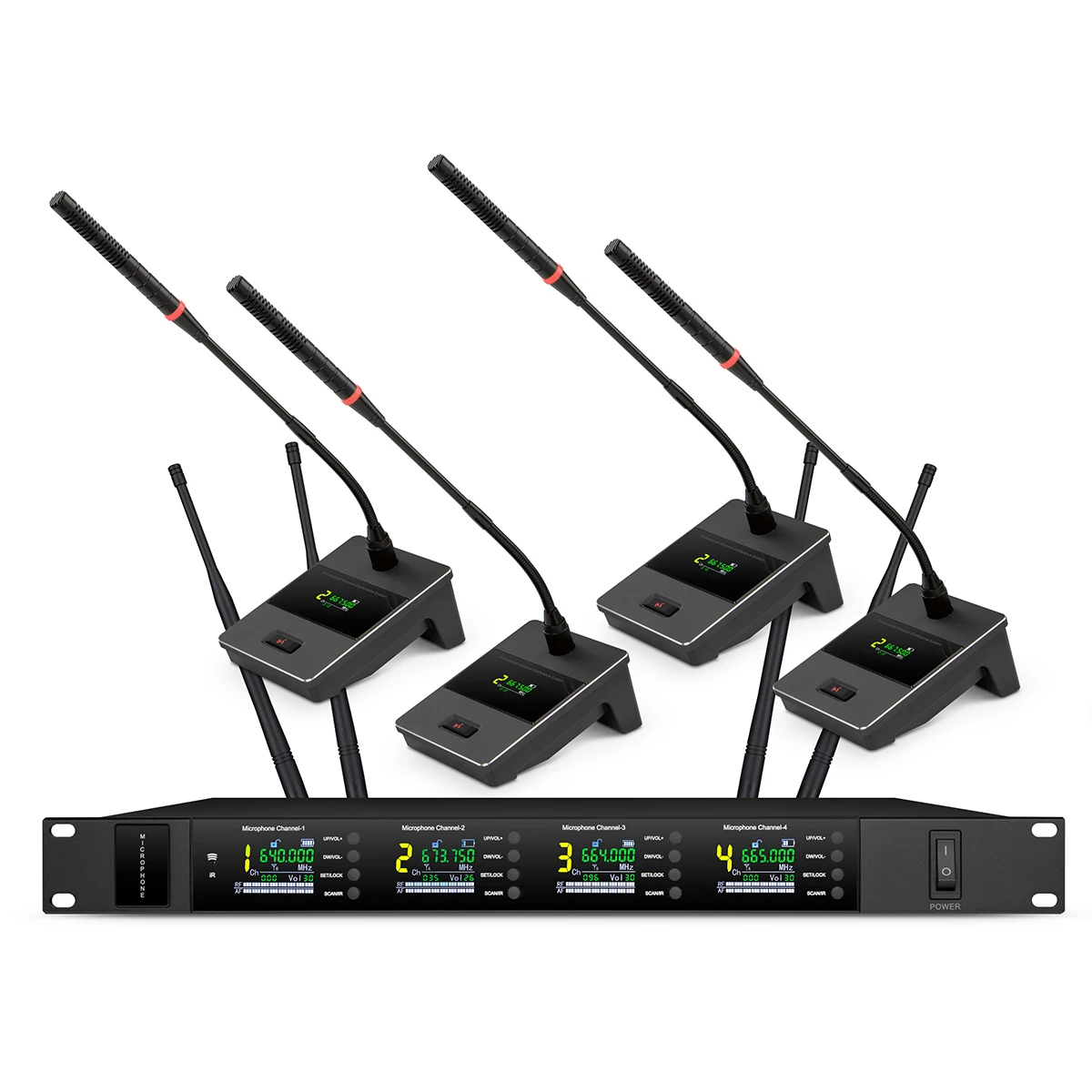 Series UHF 4 Channels Wireless Microphone Conference Microphone System