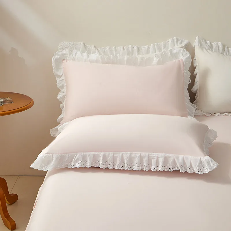 

Ruffles Pillowcase 100% Cotton Pillow Cover 2pcs Pillowslip Solid Color Cushion Cover 48x74cm Pillow Case capa de almofada