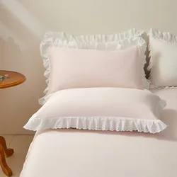 Ruffles Pillowcase 100% Cotton Pillow Cover 2pcs Pillowslip Solid Color Cushion Cover 48x74cm Pillow Case capa de almofada