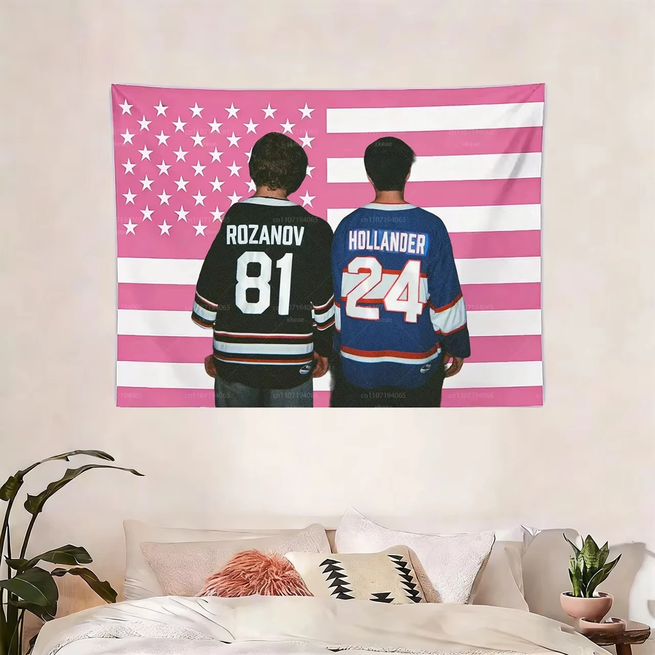 Intense Competition Tapestry by Rozanov 81 Hollander 24: Pink American Flag Hockey Player Poster Wall Decor