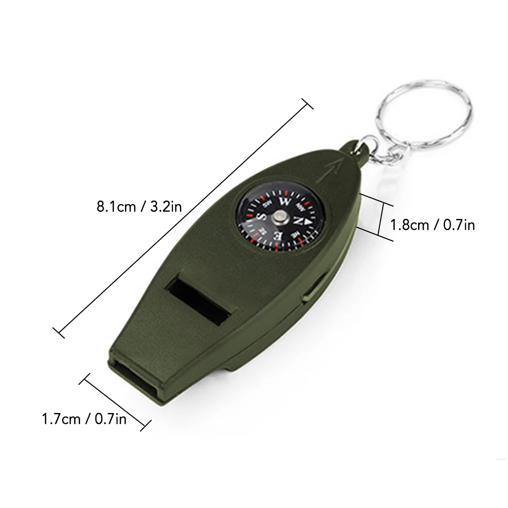 Multi-Function Keychain 4-in-1 Safety Whistle Thermometer Magnifier with Keychain Outdoor Travel Emergency Survival Kit