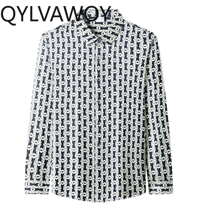 

QYLVAWOY New Men's Shirts 92.5% Mulberry Silk Thin Spring Autumn Shirts High-end Long Sleeves Tops Stylish Ropa Hombre Versatile