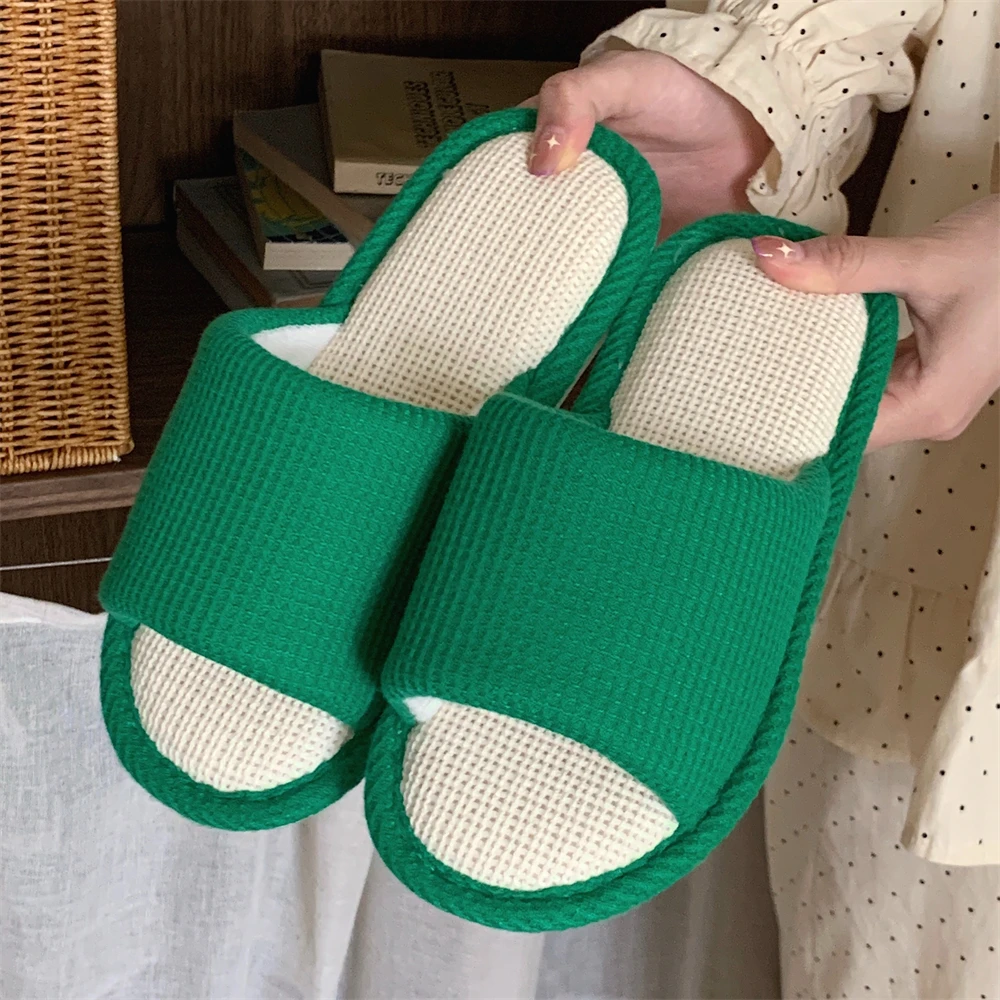 Cómodas zapatillas de lino ex Home Floor oes Absorbe el sudor Diseño simple Pareja Zapatillas de lino de algodón a juego para todos los S...