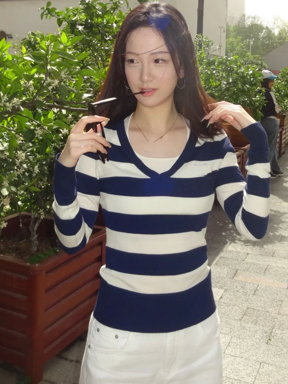 

Высококачественная трикотажная женская футболка с длинным рукавом в полоску, из шерсти и хлопка, эластичная, тонкая, осенняя