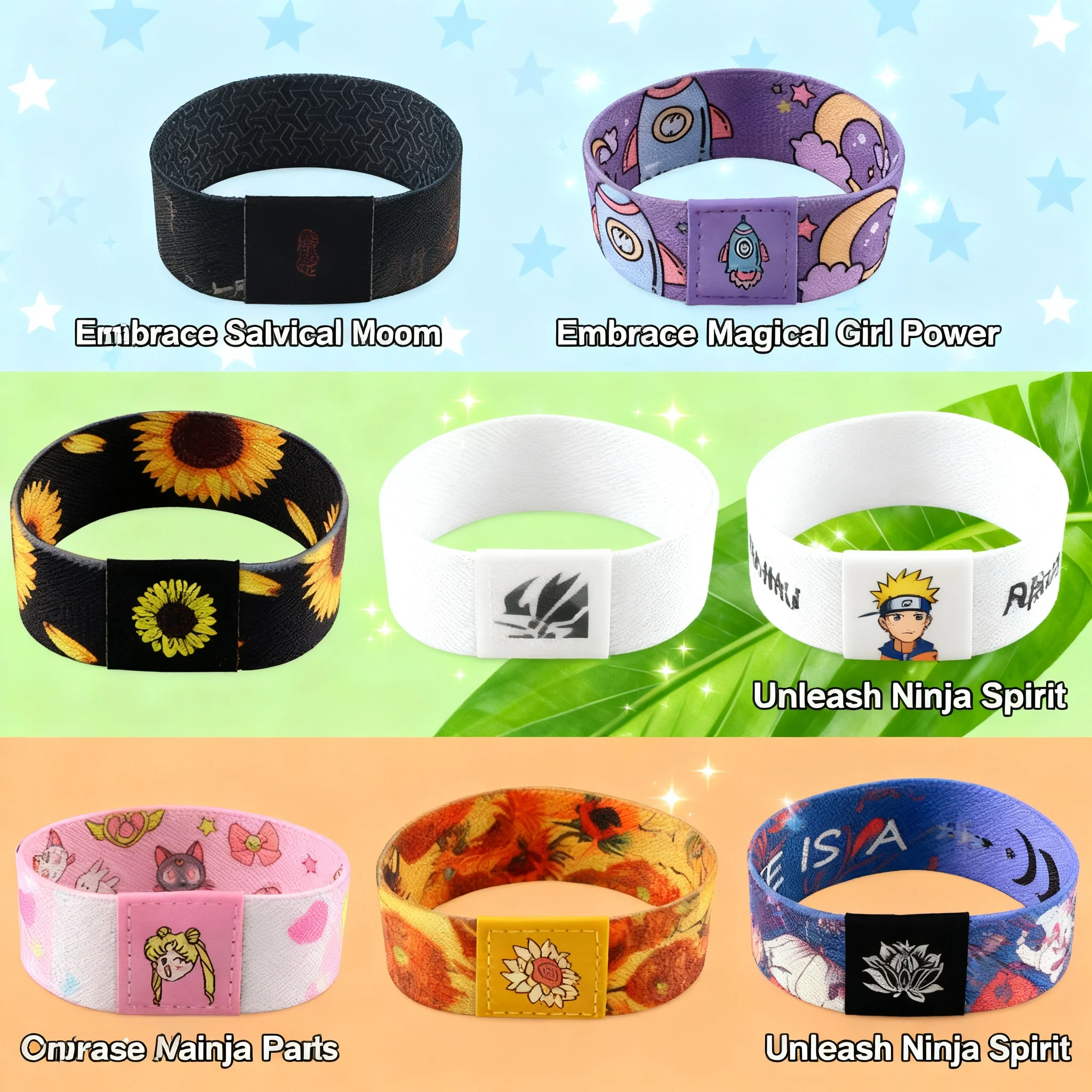 

Custom Moon Sunflower Elastic Wristband Sports Support Wrist Strap Heat Transfer Short Sweatband Washable