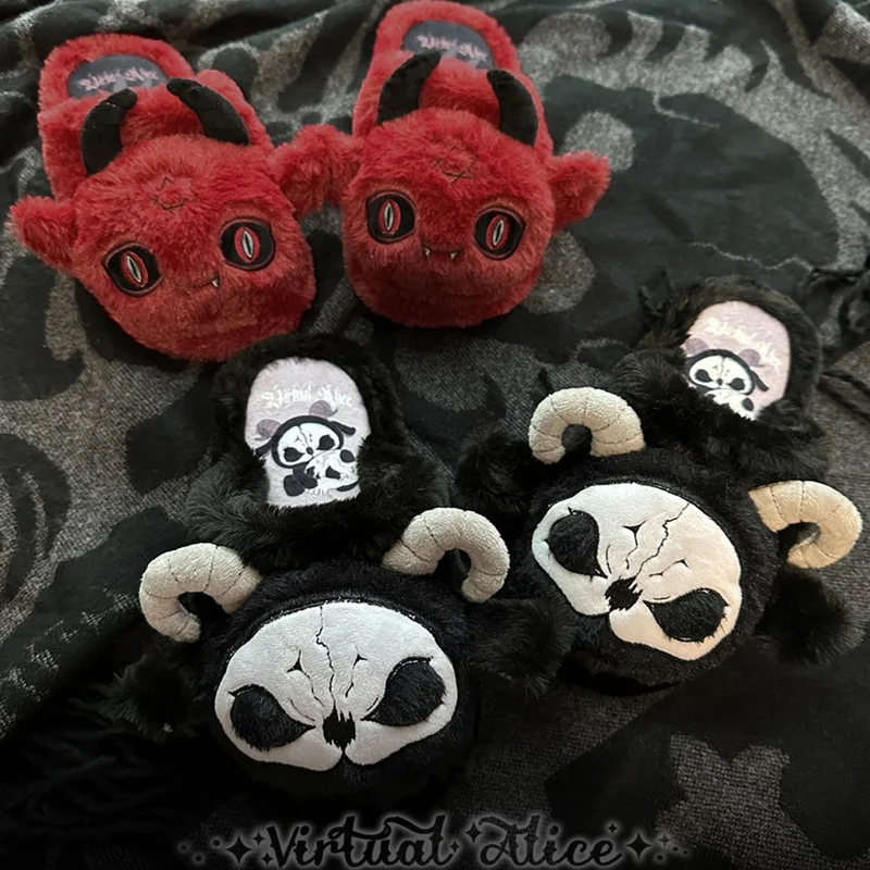 

Original Alice Gothic Subculture Winter Flat Slippers Dark Edition Indoor Home Footwear Collection Decoration Toy Christmas Gift