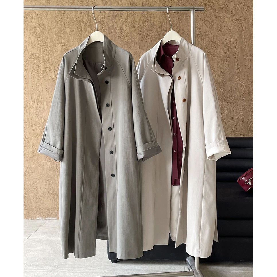 2024 Women Autumn Fashion Long Trench Coat Stand Collar 70% Cotton Women Coat Casaco Feminino New Trench Femme