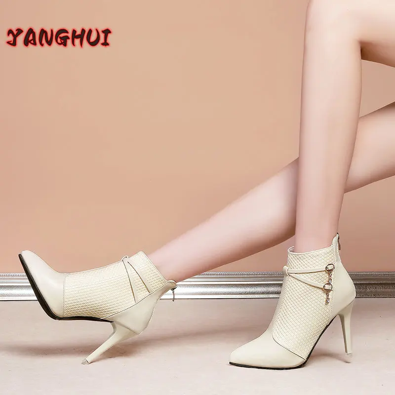 2022 Winter New Style Pointed Plush High Heels Women Sexy Short Boots Warm Versatile Oversize Shoes 34-42 Elegant Botines Mujer