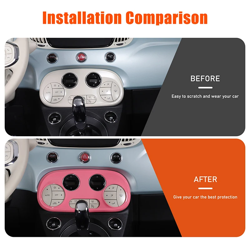 Pink ABS Car Center Console Air Conditioning Adjustment Panel Frame Trim Cover For Fiat 500 2016-2022 Interior Accessories