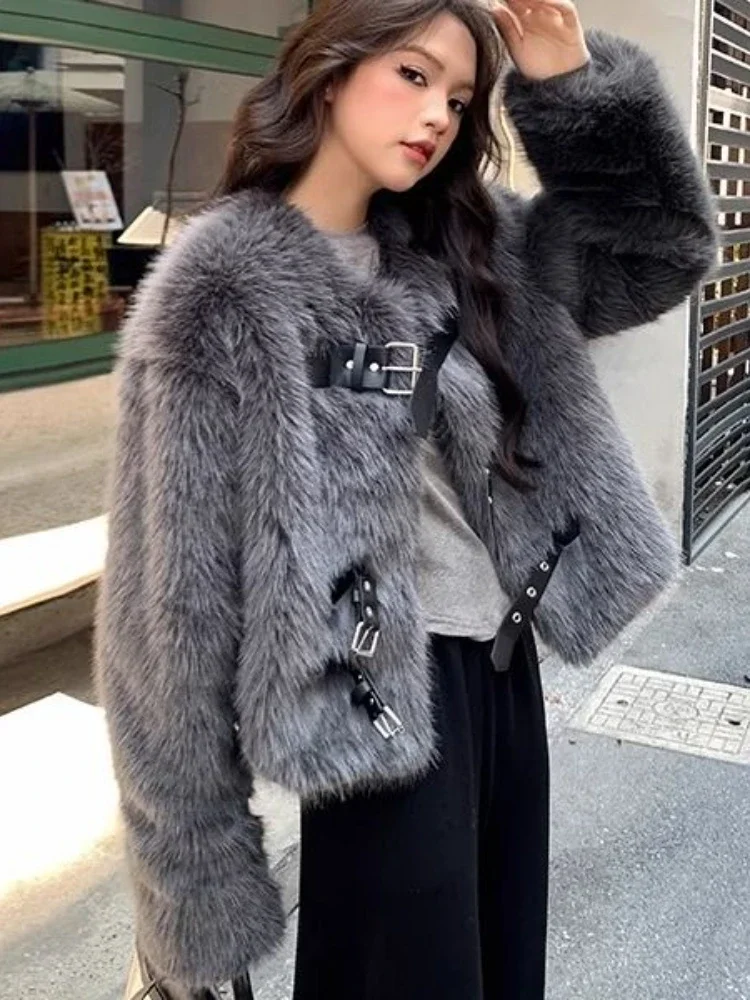 Fur and Fur Integrated Fashionable Women\'s Jacket Winter Imitation Fox Fur Round Neck Elegant Temperament Commuting Plush Coat