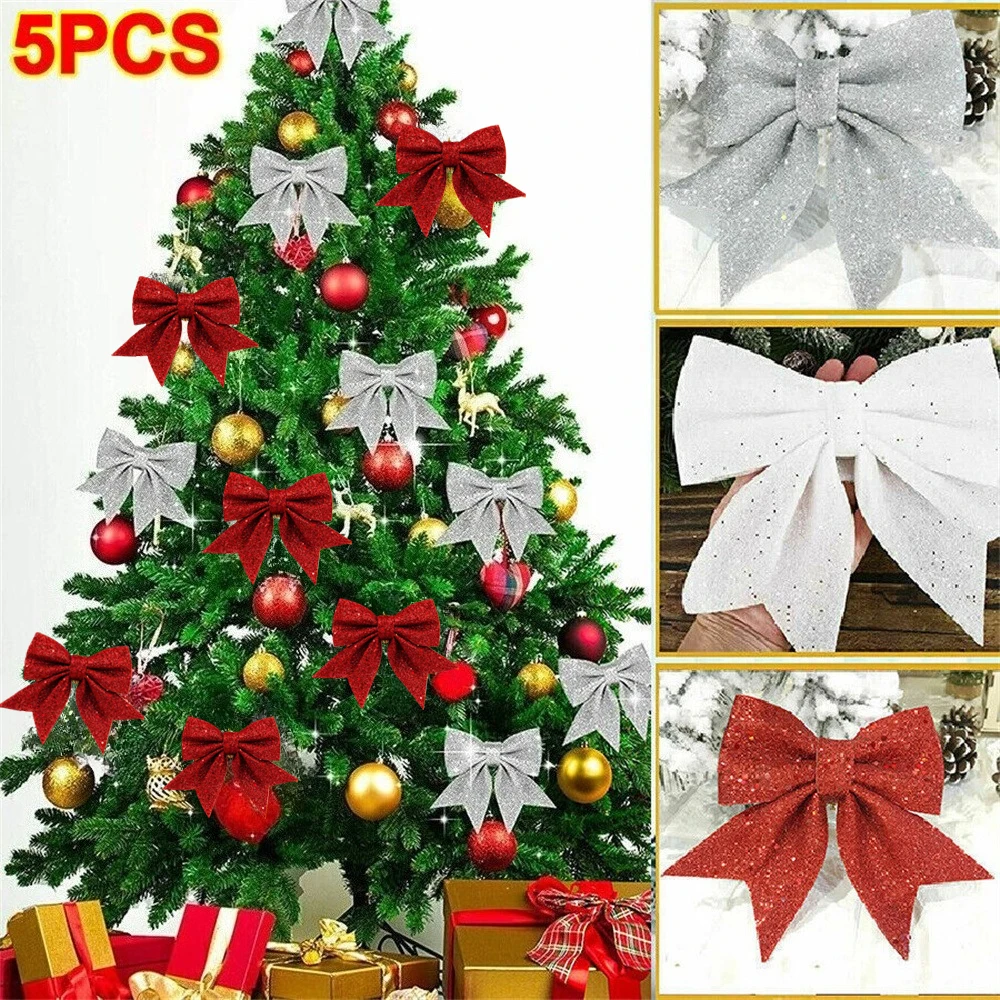 5 pièces noël scintillant arc décor grand 14 cm arbre de noël arc pendentif ornements maison noël nouvel an fête bricolage arcs décorations