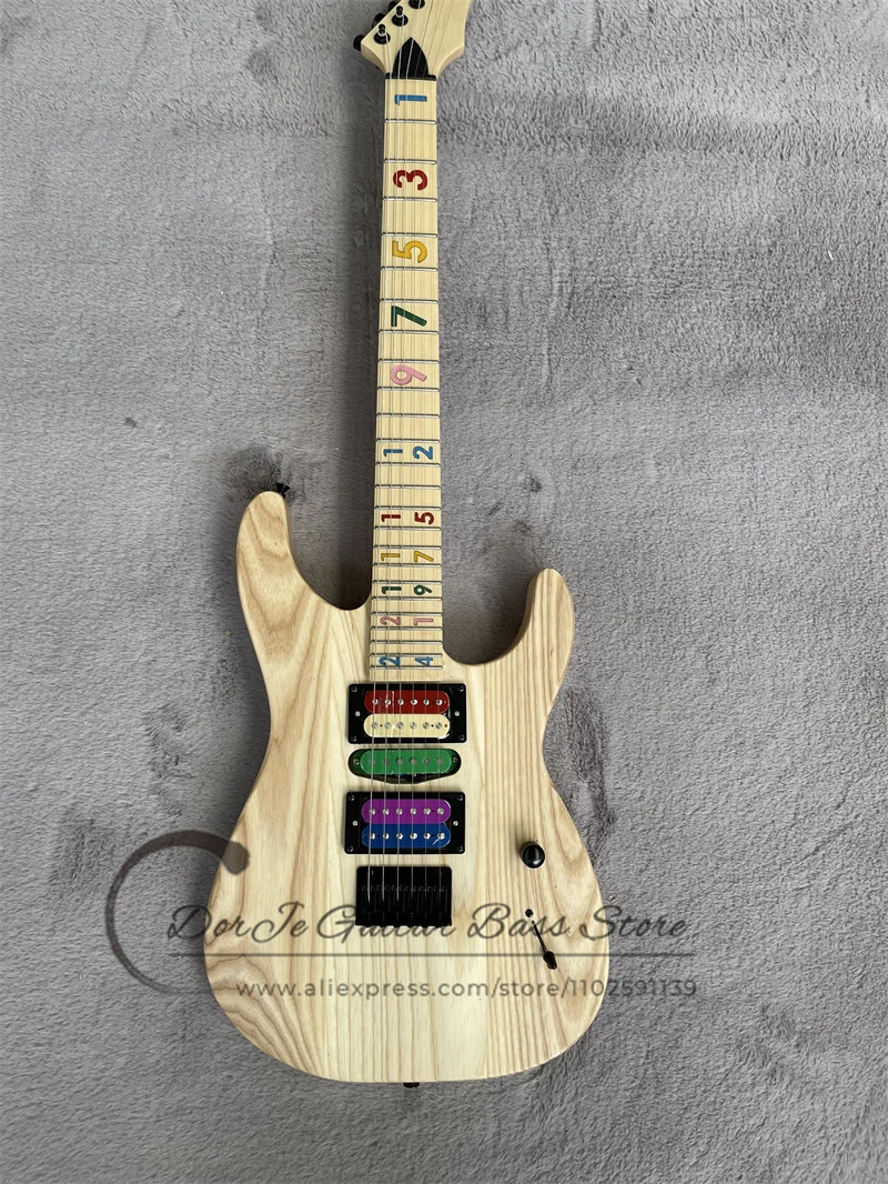 

Natural Electric Guitar ASH Wood Body Fixed Bridge HSH Color Pickups Maple Fingerboard 22 Frets CRA Guitar Black Tuners