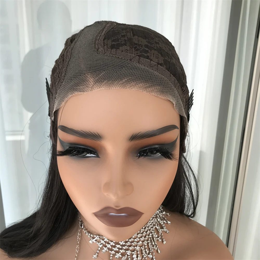 Layered Straight Wear and Go Glueless Wig Synthetic Lace Front Wigs for Women Side Part 18inch Natural Black Color Daily Use