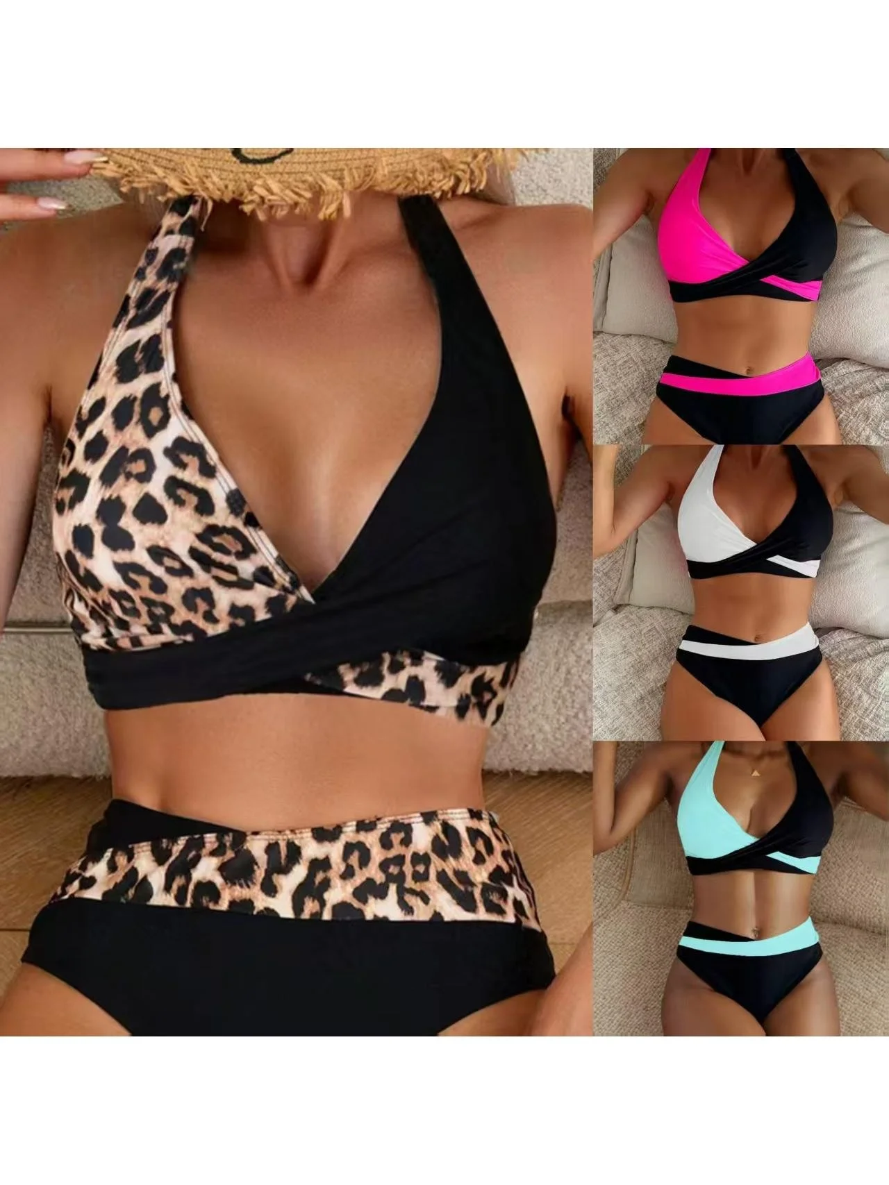 Sexy Cross Tie Split Bikini Set Women's Swimsuit  Design with Removable Pads Fast Drying Polyester Inner 
