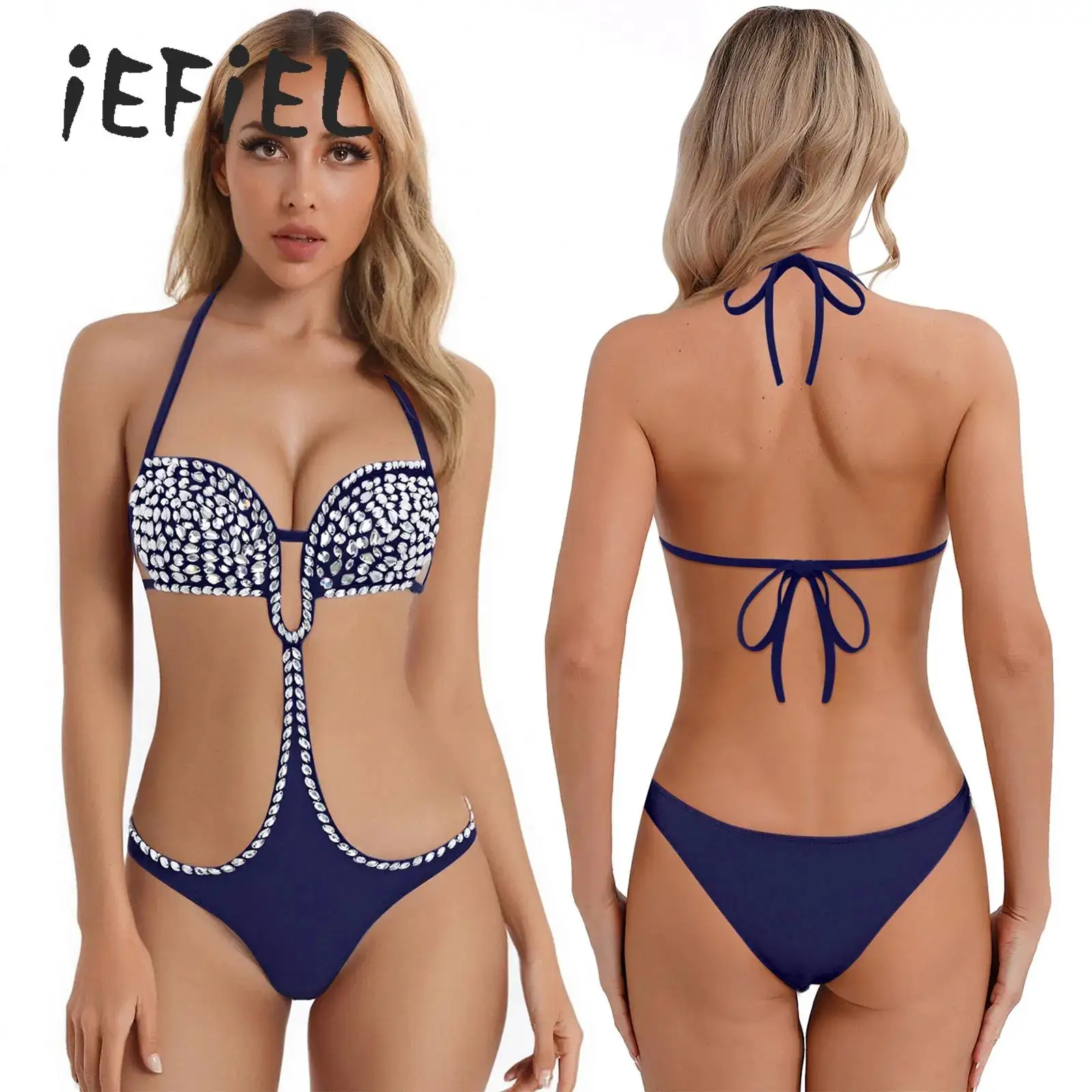 

Handmade Bikini Sets Women Cheeky One-piece Swimsuit Bodysuit Sparkly Diamonds Swimwear Sexy Bathing Suit Sunbathing Beachwear