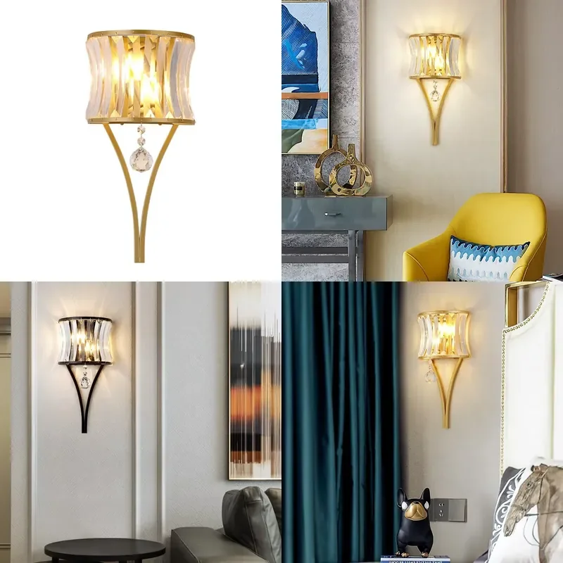 for Modern Luxury Gold Interior Wall Lamps Crystal Metal Living Room Lighting Elegant Wall Lamps Decoration