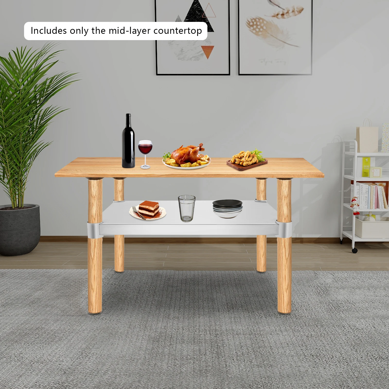 رف سفلي قابل للتعديل من الفولاذ المقاوم للصدأ باللون الفضي، طاولة عمل تحت الرف لطاولات العمل DuraSteel، بما في ذلك طاولات العمل القياسية #3