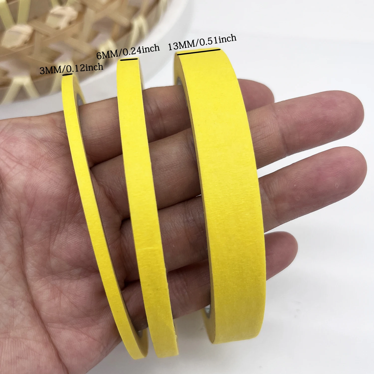 3 Sizes Yellow Paper Tape - 3/6 Rolls of Artistic for Spray Painting Masking, Nail Art, Clothing Cut Creative DIY Projects, 20M