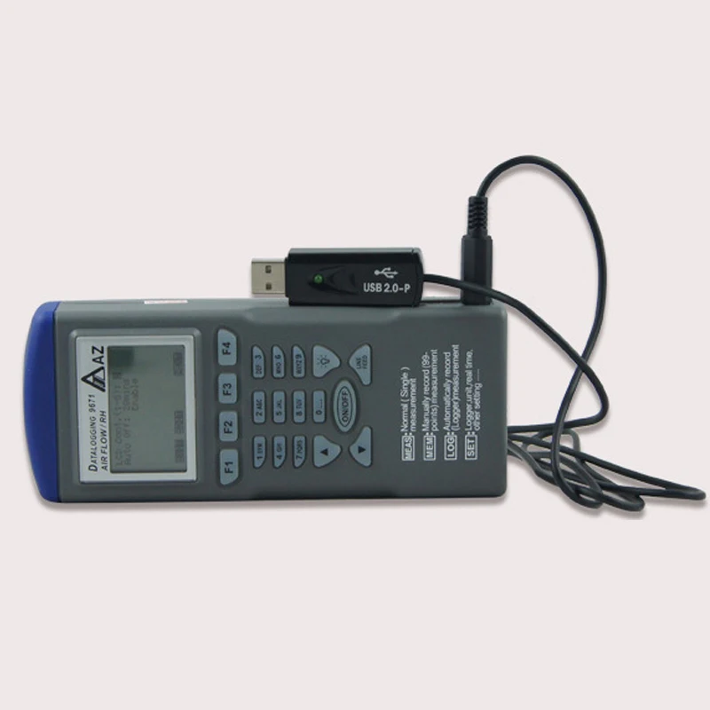 Digital Temperature RH Anemometer Datalogger AZ9671 Air Flow Meter Handheld Hygrothermograph with Wind Speed Range 0.6~32M/S