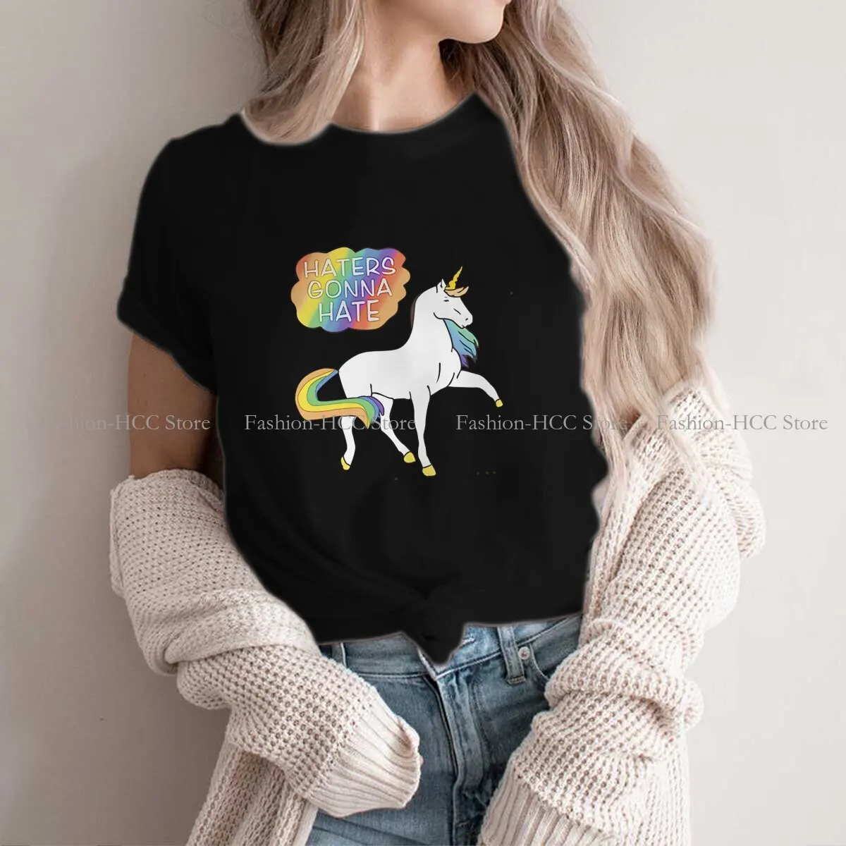 Haters Gonna Hate Round Collar TShirt Cute Unicorn Cartoon Basic Polyester T Shirt Women Tops New Design