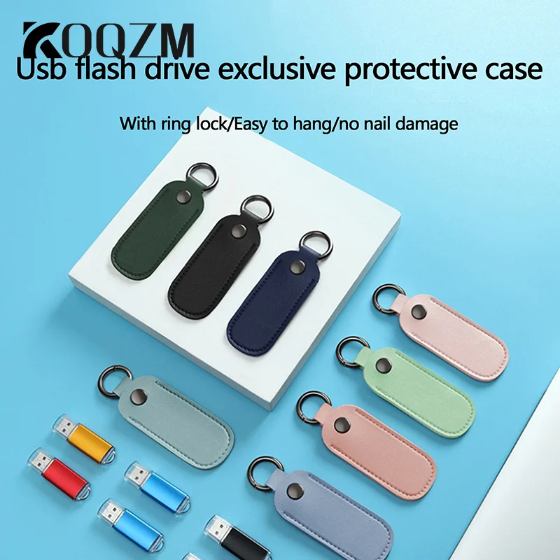 Generic Leather U Disk Storage Bags Key Ring Holder USB Flash Drive Storage Bag Data Line Protective Cover Anti-loss