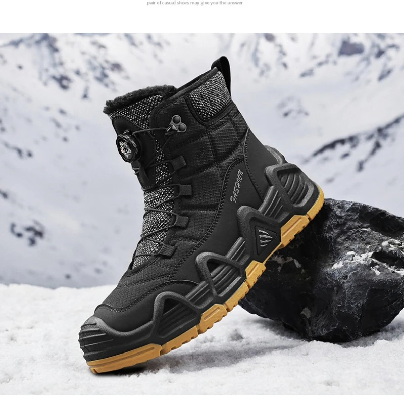 

Winter Anti-slip Flat High-quality High-top Fleece Warm Outdoor Large-sized Men's Snow Hiking Boots with Swivel Buckle Design