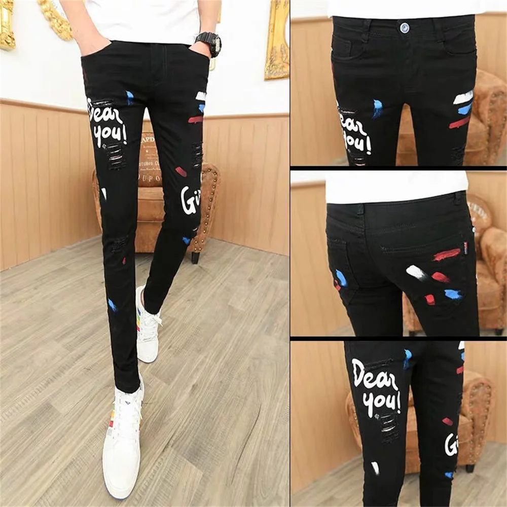 Mens Colored Jeans Stretch Skinny Jeans Men Fashion Casual Slim Fit Denim Trousers Male Green Black Khaki White Pants Male Brand