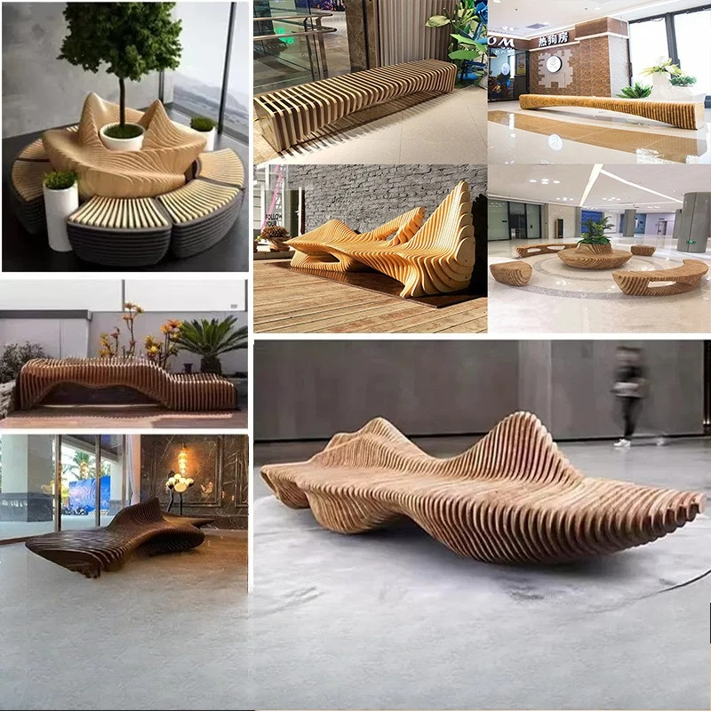 

Solid wood sliced seat fashion outdoor square anti-corrosion leisure chair garden landscape special-shaped seat shopping mall