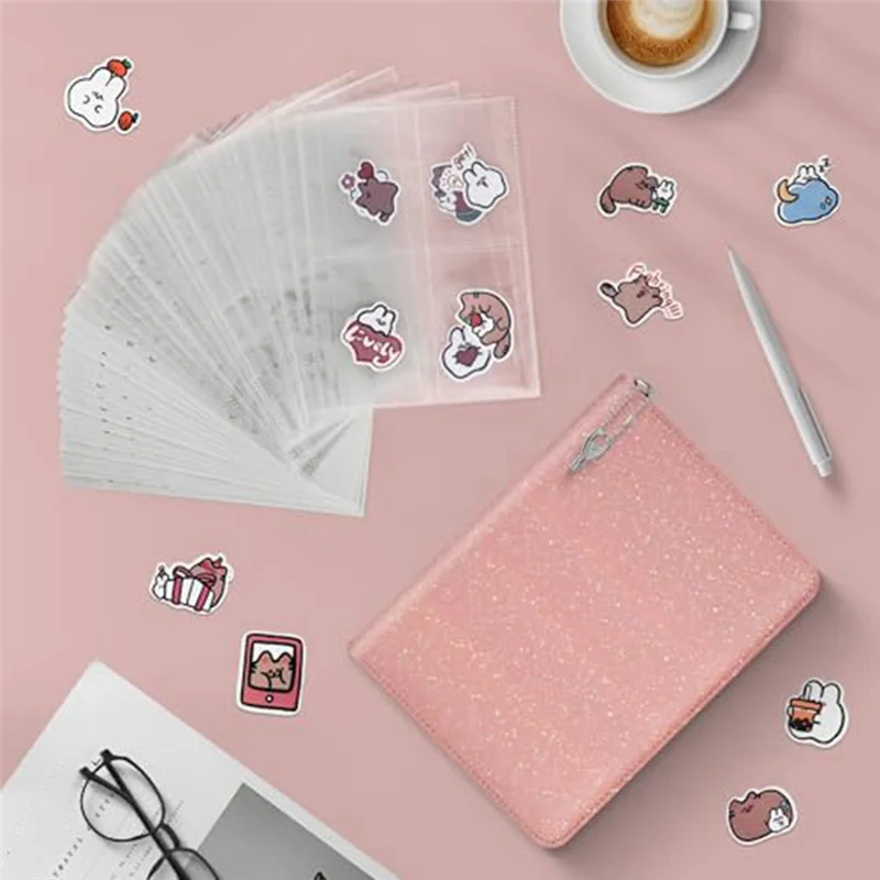 

TA-A5 Holographic Sticker Book Hardcover Sticker Organizer Binder Reusable Collecting Album Storage Book With 30 Pages Pink