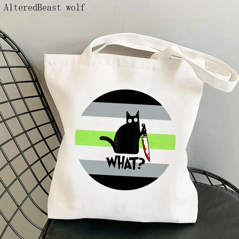 Women Shopper bag Demiboy halloween cat knife Bag Harajuku Shopping Canvas Shopper Bag girl handbag Tote Shoulder Lady Bag