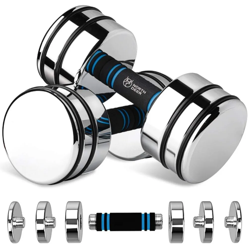 

Steel Dumbbells Ultracompact & Adjustable Chrome Dumbbell with Foam Handles 5lb 10lb 15lb 20lb 30lb 50lb Home Gym Workout