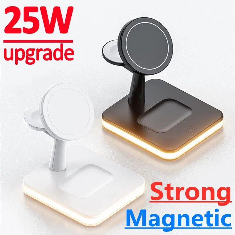 25W Magnetic Wireless Charger Stand For iPhone 12 13 14 15 Pro Max Airpods Apple Watch 8 7 6 5 3 in 1 Fast Charging Dock Station