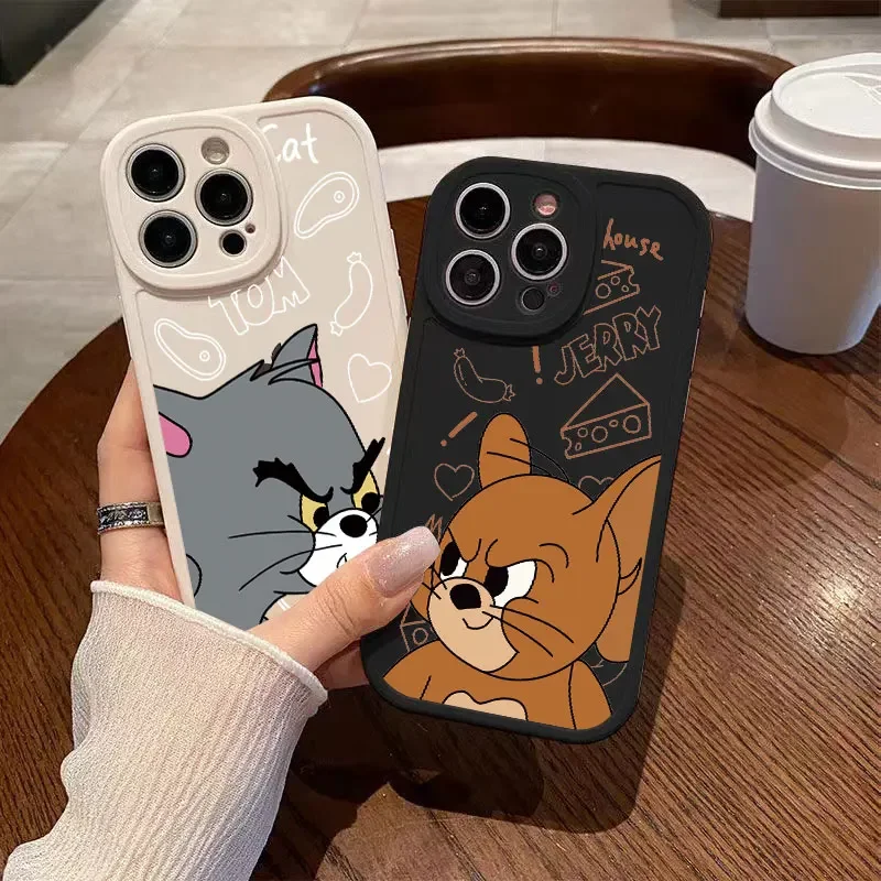 Cute Tom And Jerry Angry Lovely Couple Phone Case For iPhone 16 15 13 12 11 14 Pro Max Mini X XS XR 7 8 15 Plus SE2 Soft Cover